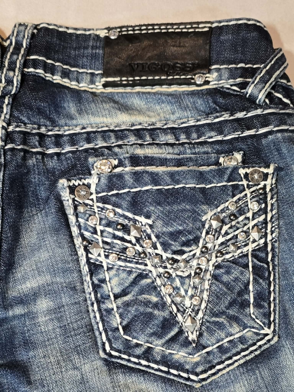 Vigoss Women's Dark Blue Skinny Jeans with Rhinestone Pocket